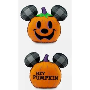 Disney Parks Halloween Mickey Mouse "Hey" Pumpkin Pillow Plush NWT